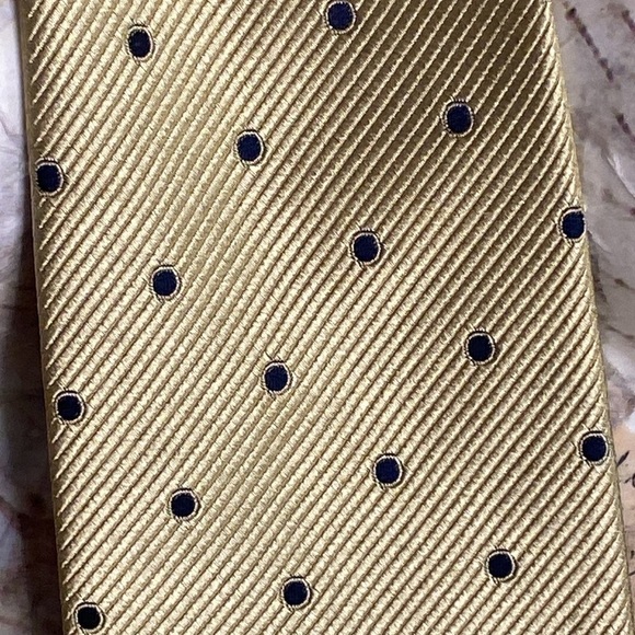 Emelio Ponti 100% silk gold with navy dots Neck Tie - Picture 2 of 5